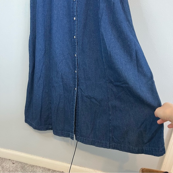 Vintage Sun Belt Denim Snap Button Up Maxi Dress Sleeveless Sz L Cotton A Line - Picture 5 of 9